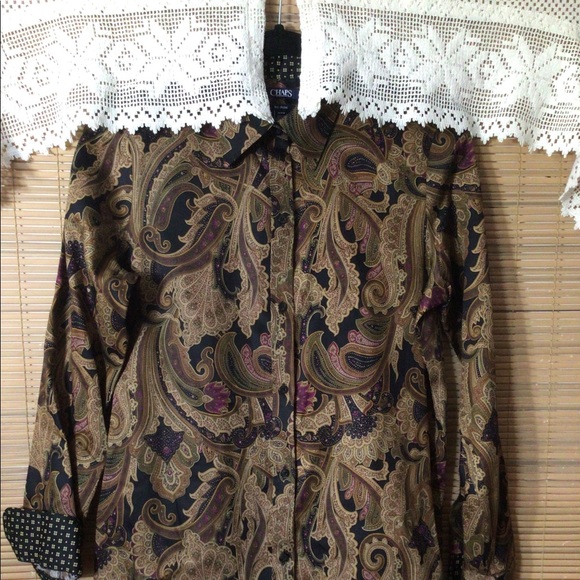 CHAPS paisley blouse, collar, up-down cuffs - Picture 11 of 16